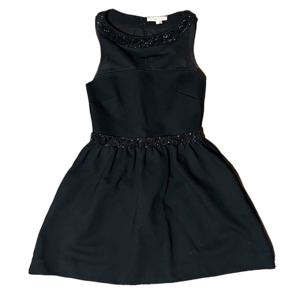 Maje Black Illusion Neckline Cocktail Dress with Rhies
